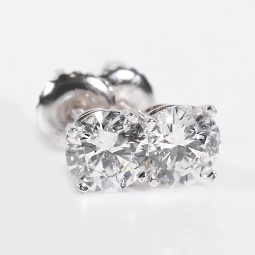 Round Real Diamond Stud Earrings 3 carats white gold