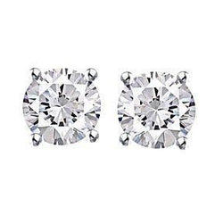 Round Real Diamond Stud Earrings 4 Carats Four Prong Setting White Gold 14K