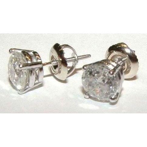 Round Real Diamond Studs Earring 1.50 Carats 14K White Gold