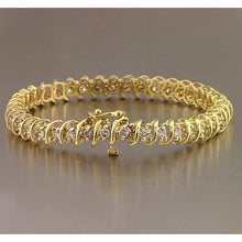 Round Real Diamond Tennis Bracelet 4 Carats Yellow Gold 14K F Vs1