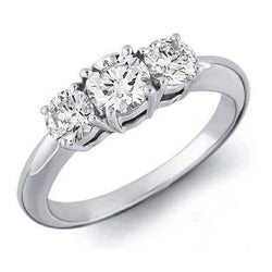 Round Real Diamond Three Stone Engagement Ring 1.60 Carats White Gold 14K
