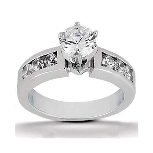 Round Real Diamond White Gold Engagement Women Ring 1.61 Ct. With Accents