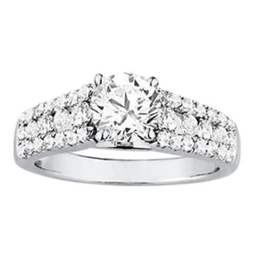 Round Real Diamonds 2 Carats Solitaire With Accents Ring White Gold 14K