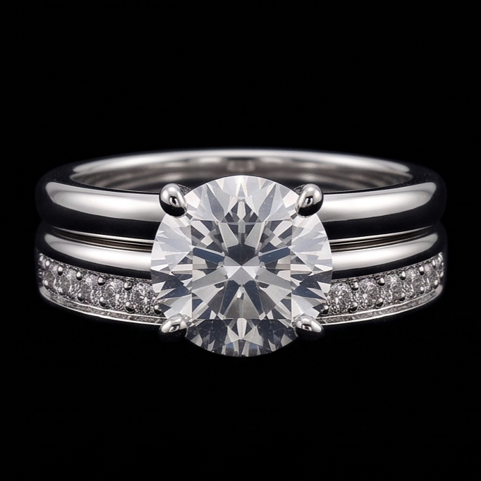 Round Real Natural Earth Mined Diamond Anniversary Ring Set 3 Carats Prong Set White Gold 14K