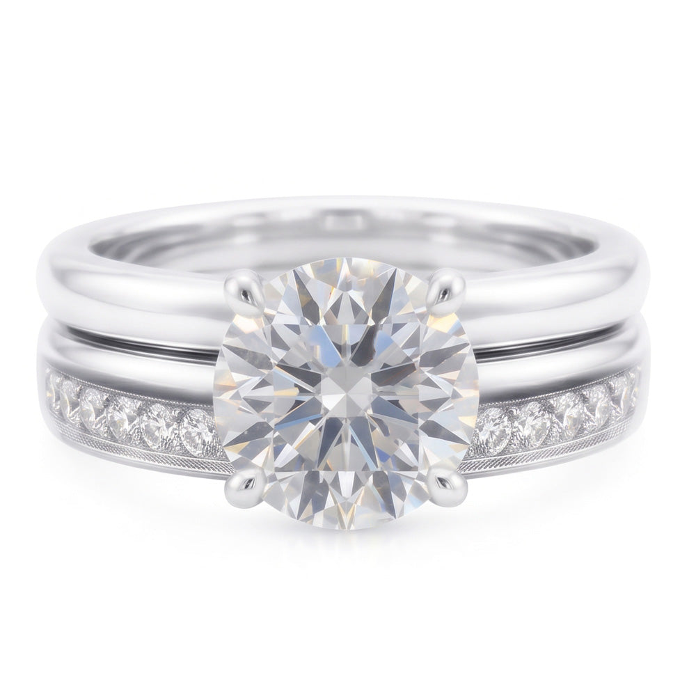 Round Real Natural Earth Mined Diamond Anniversary Ring Set 3 Carats Prong Set White Gold 14K