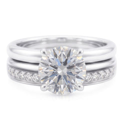 Round Real Natural Earth Mined Diamond Anniversary Ring Set 3 Carats Prong Set White Gold 14K