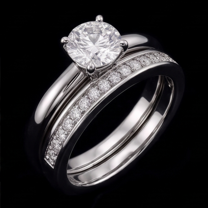 Round Real Natural Earth Mined Diamond Anniversary Ring Set 3 Carats Prong Set White Gold 14K