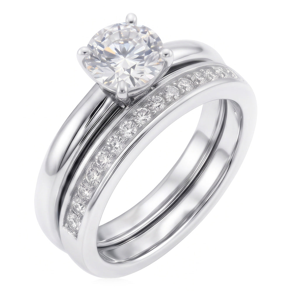 Round Real Natural Earth Mined Diamond Anniversary Ring Set 3 Carats Prong Set White Gold 14K