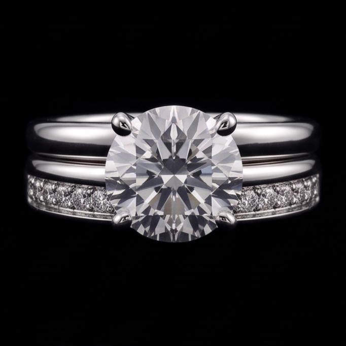 Round Real Natural Earth Mined Diamond Anniversary Ring Set 3 Carats Prong Set White Gold 14K