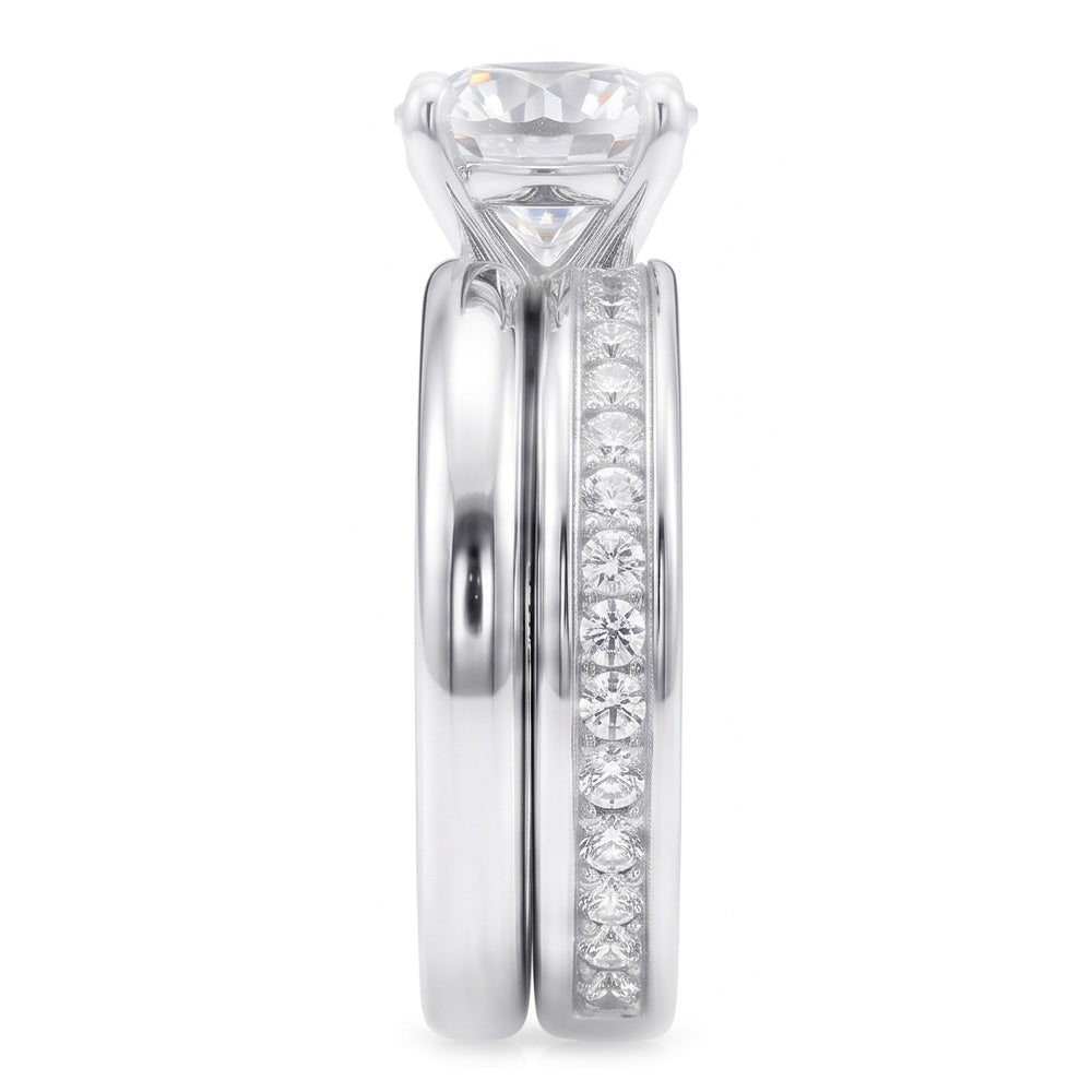 Round Real Natural Earth Mined Diamond Anniversary Ring Set 3 Carats Prong Set White Gold 14K