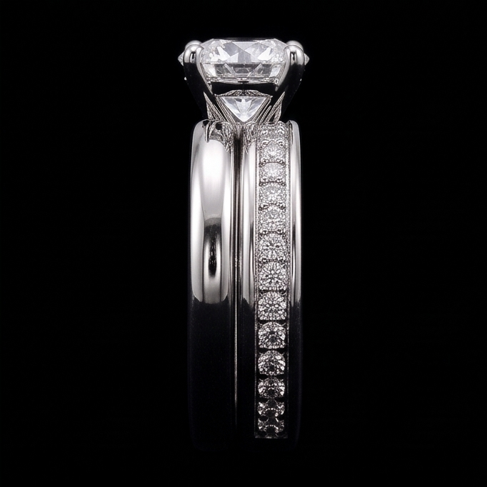 Round Real Natural Earth Mined Diamond Anniversary Ring Set 3 Carats Prong Set White Gold 14K