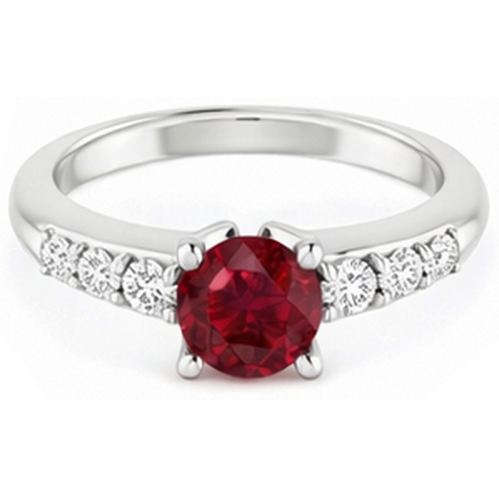 Round Ruby 1.50 Carats Engagement Ring White Gold 14K