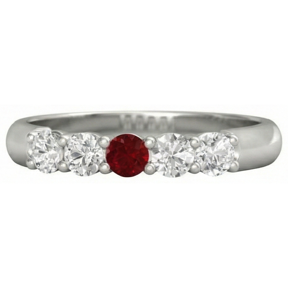 Round Ruby And Natural Earth Mined Diamond Ring 1.50 Carats White Gold 14K Jewellery