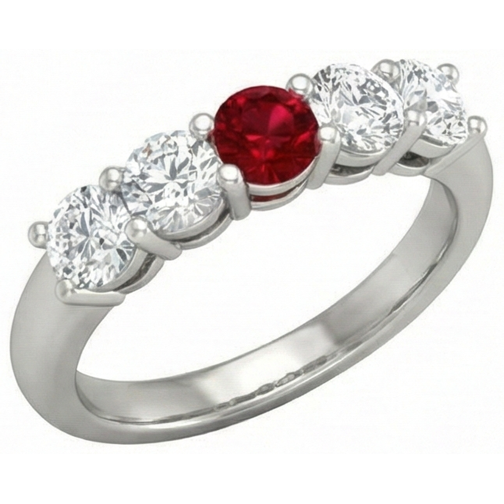 Round Ruby And Natural Earth Mined Diamond Ring 1.50 Carats White Gold 14K Jewellery