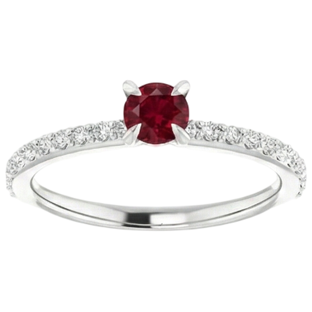 Round Ruby And Natural Earth Mined Diamonds Ring 0.95 Carats