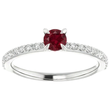 Round Ruby And Natural Earth Mined Diamonds Ring 0.95 Carats
