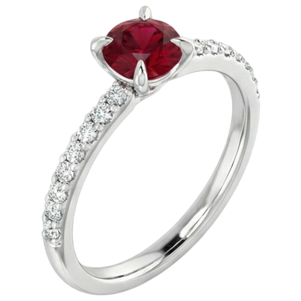 Round Ruby And Natural Earth Mined Diamonds Ring 0.95 Carats