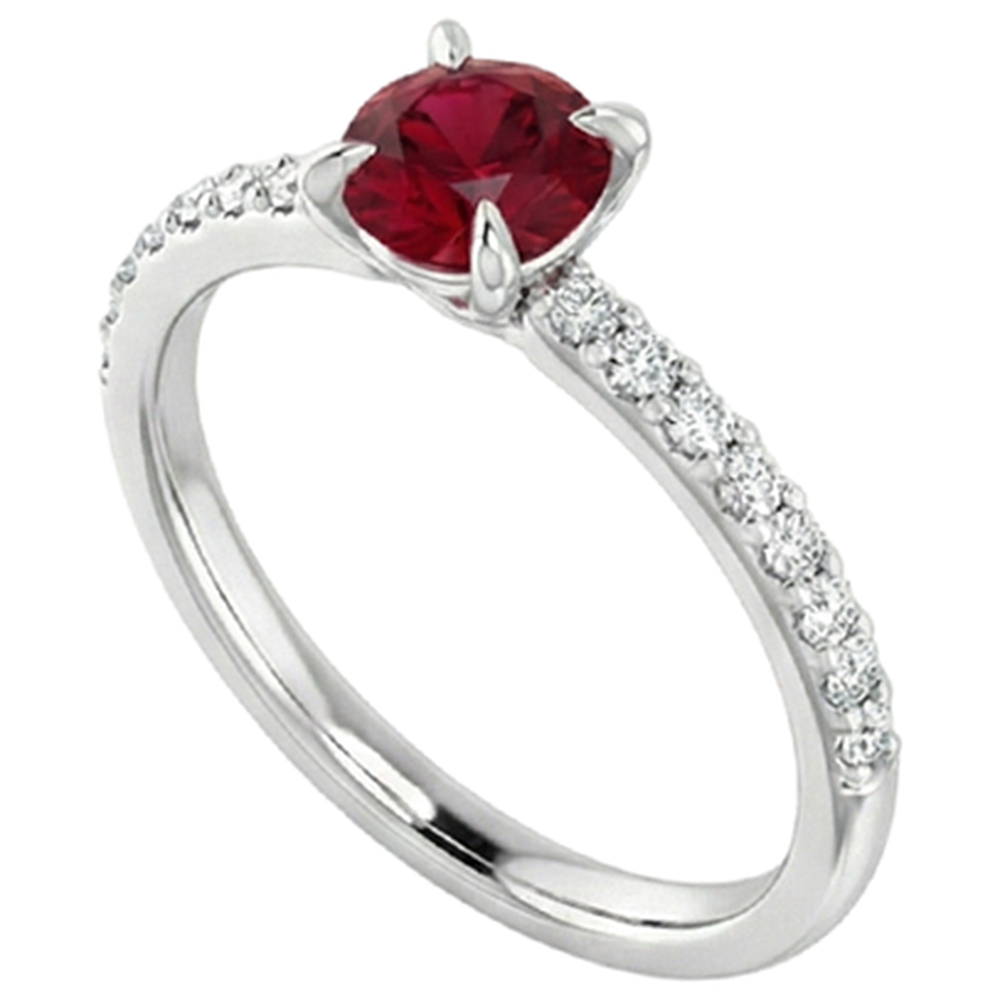 Round Ruby And Natural Earth Mined Diamonds Ring 0.95 Carats