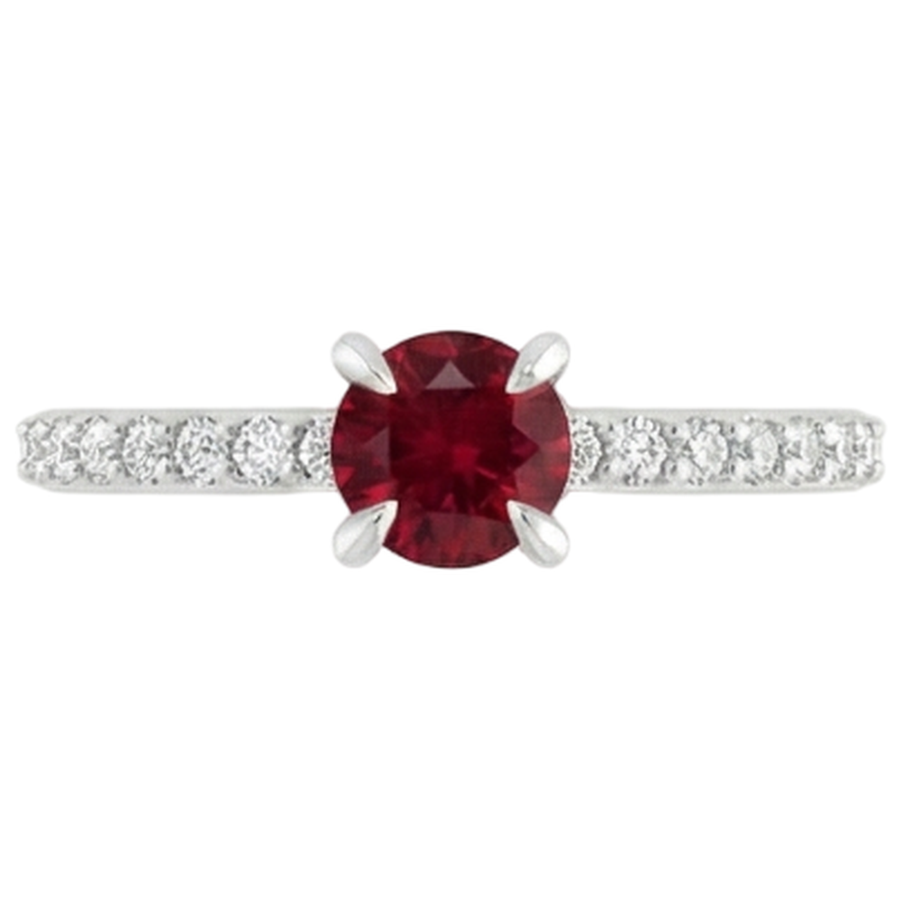 Round Ruby And Natural Earth Mined Diamonds Ring 0.95 Carats