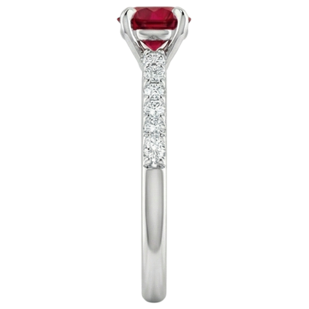 Round Ruby And Natural Earth Mined Diamonds Ring 0.95 Carats