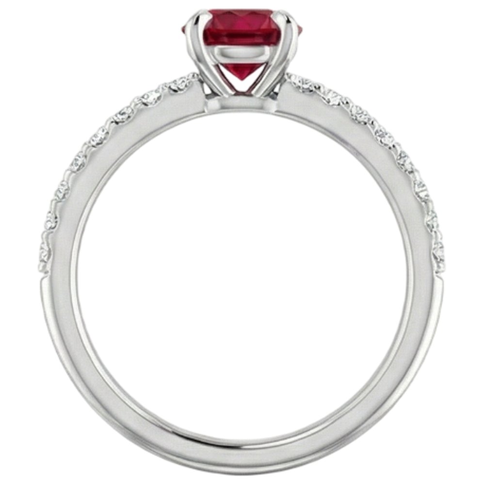 Round Ruby And Natural Earth Mined Diamonds Ring 0.95 Carats