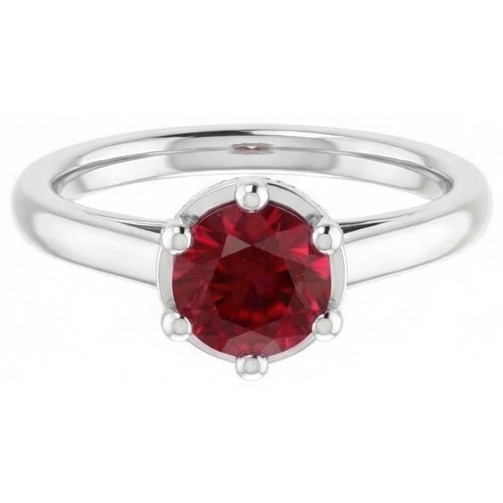 Round Ruby Ring White Gold 14K Prong Style 1.25 Carats