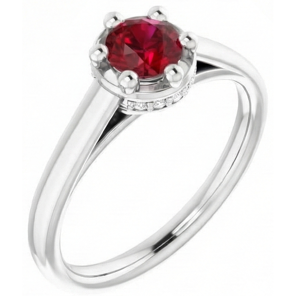 Round Ruby Ring White Gold 14K Prong Style 1.25 Carats