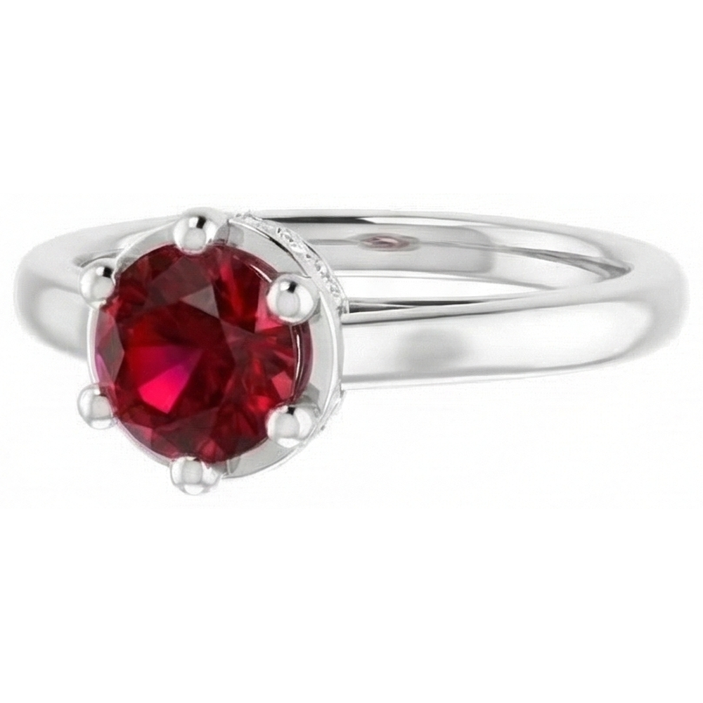 Round Ruby Ring White Gold 14K Prong Style 1.25 Carats