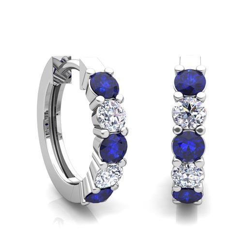 Round Sapphire And Diamond Hoop Earrings