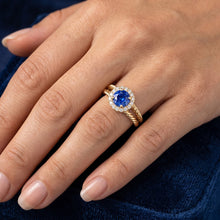 Round Sapphire And Natural Earth Mined DIAMOND ( NOT LAB GROWN ) Fancy Ring 2 Carats Yellow Gold 14K