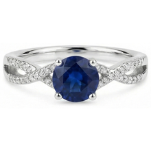 Round Sapphire And Natural Earth Mined Diamond Engagement Ring
