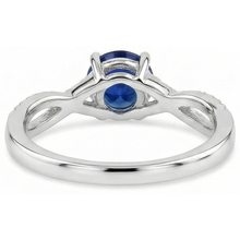 Round Sapphire And Natural Earth Mined Diamond Engagement Ring