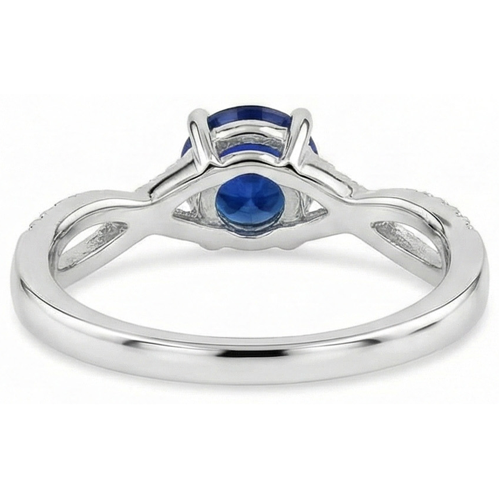 Round Sapphire And Natural Earth Mined Diamond Engagement Ring
