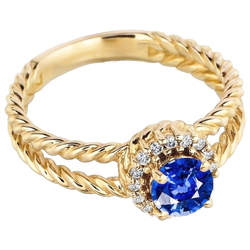 Round Sapphire And Natural Earth Mined DIAMOND ( NOT LAB GROWN ) Fancy Ring 2 Carats Yellow Gold 14K