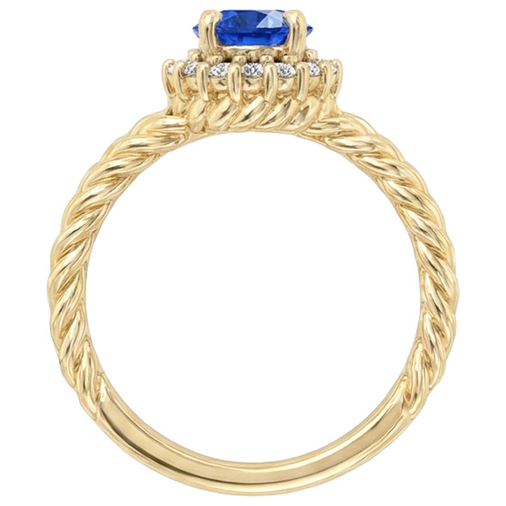 Round Sapphire And Natural Earth Mined DIAMOND ( NOT LAB GROWN ) Fancy Ring 2 Carats Yellow Gold 14K