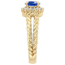 Round Sapphire And Natural Earth Mined DIAMOND ( NOT LAB GROWN ) Fancy Ring 2 Carats Yellow Gold 14K