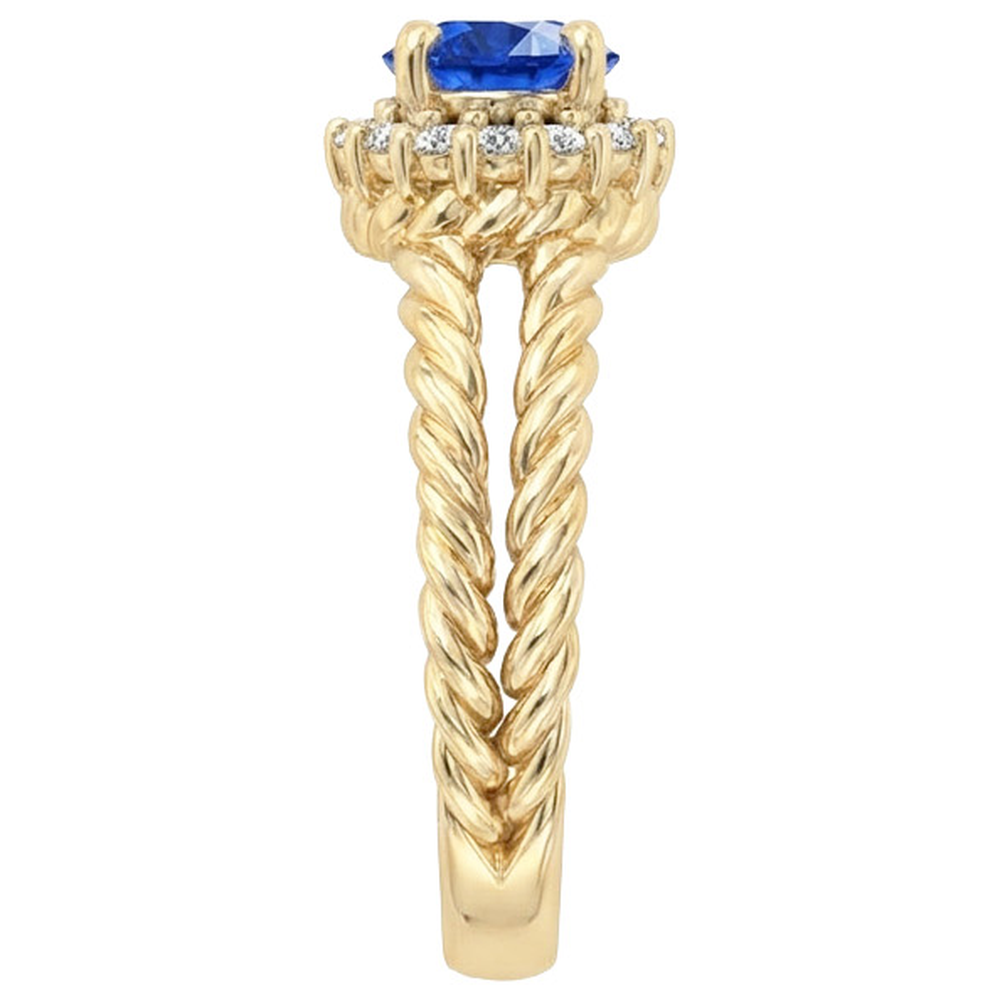 Round Sapphire And Natural Earth Mined DIAMOND ( NOT LAB GROWN ) Fancy Ring 2 Carats Yellow Gold 14K