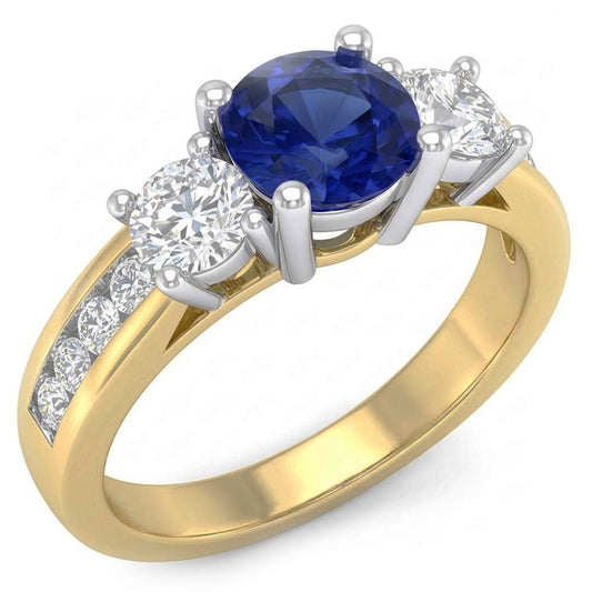 Round Sapphire Gemstone Ring Channel Set Natural Earth Mined Diamonds 4 Carats