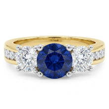 Round Sapphire Gemstone Ring Channel Set Natural Earth Mined Diamonds 4 Carats