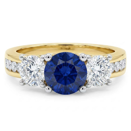 Round Sapphire Gemstone Ring Channel Set Natural Earth Mined Diamonds 4 Carats