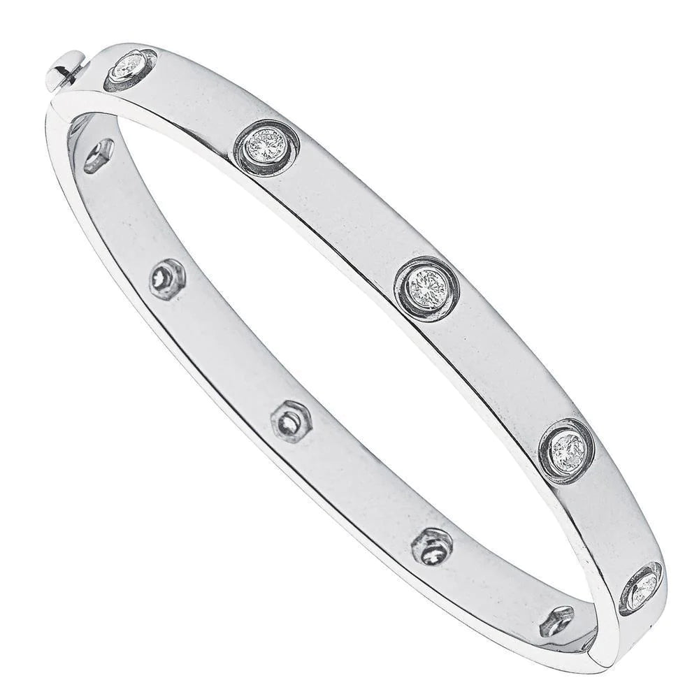Round Shape 2.50 Carats Genuine Diamond Bangle White Gold 14K