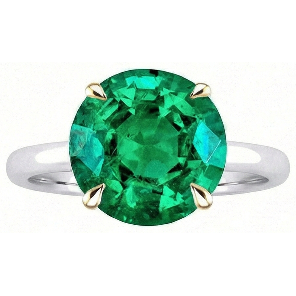 Gemstone Ring Two-Tone 14K Gold with Emerald – side view