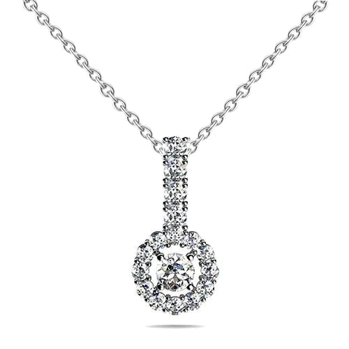 Round Shaped 5.50 Carats Real Diamonds Drop Circle Pendant Necklace WG 14K