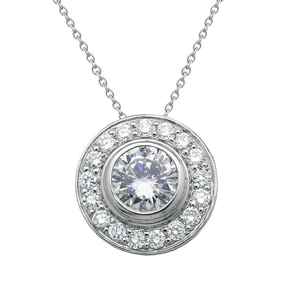 Round Shaped Genuine Diamond Pendant Necklace Bezel Set 3 Ct. White Gold 14K