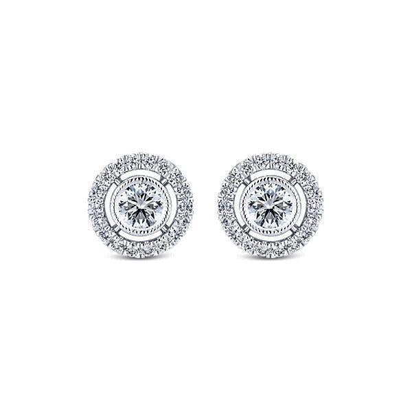Round Shaped Genuine Diamond Stud Halo Earring 1.36 Carats White Gold 14K