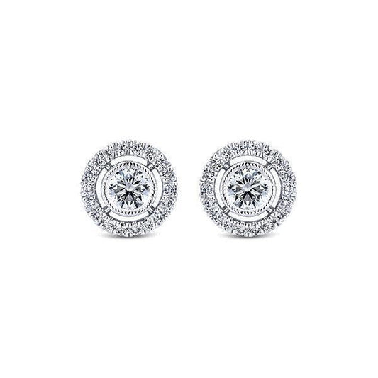 Round Shaped Genuine Diamond Stud Halo Earring 1.36 Carats White Gold 14K