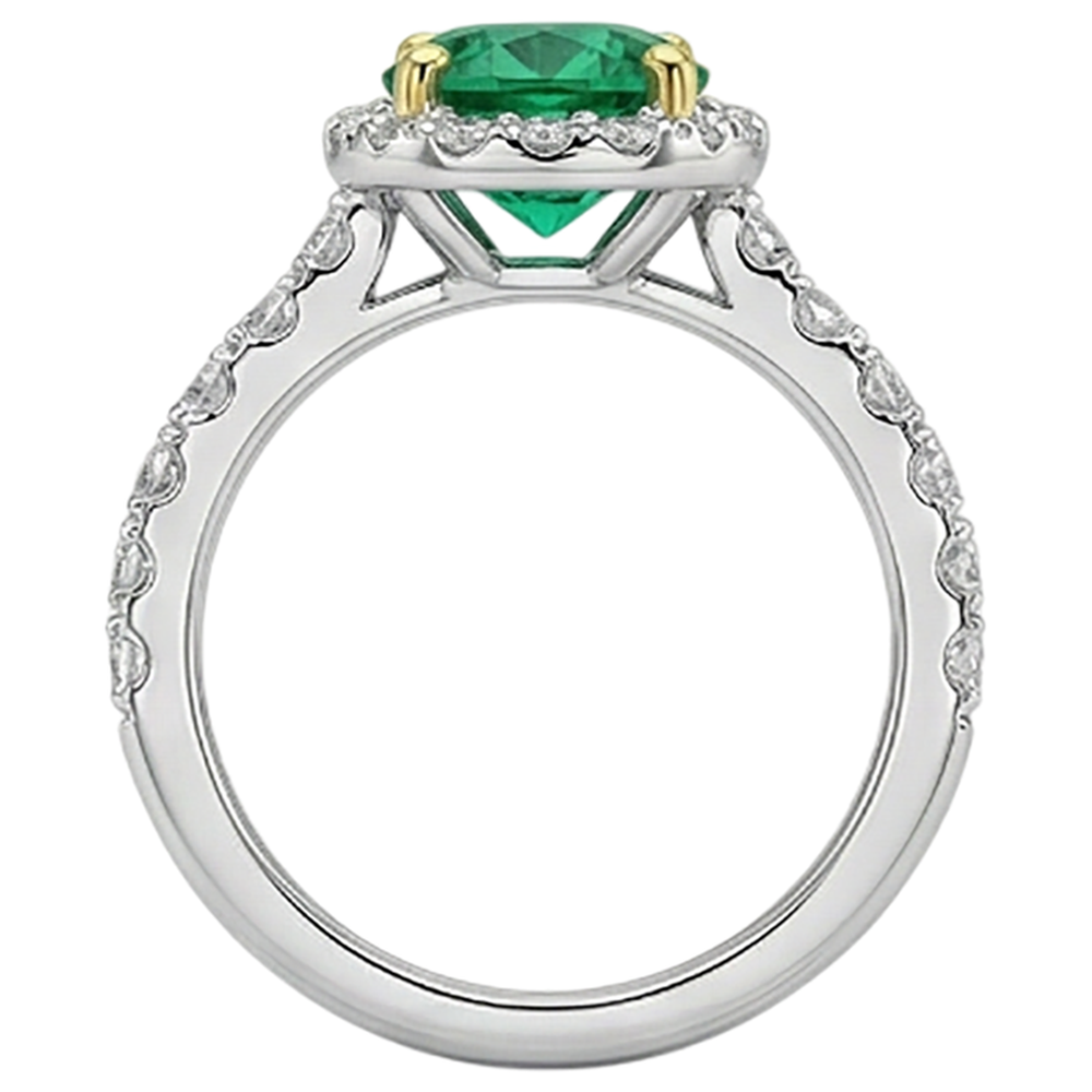Emerald Gemstone Ring 3-ct 14 Karat Two Tone Gold – profile view
