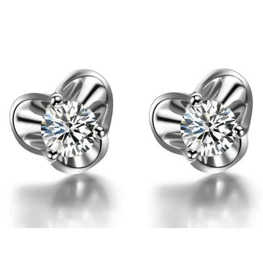 Round Shaped Real Diamond Stud Earring Solid 2 Carat White Gold 14K