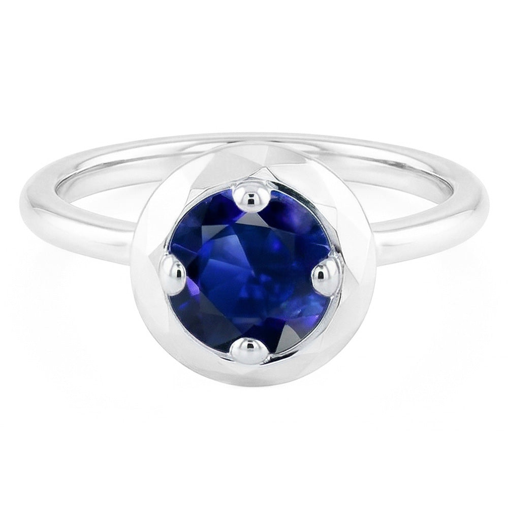 Round Solitaire Blue Sapphire Ring 1 Carat 4 Prong Gemstone Jewellery
