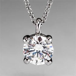 Round Solitaire Genuine Diamond Pendant 1.5 Ct White Gold Jewelry